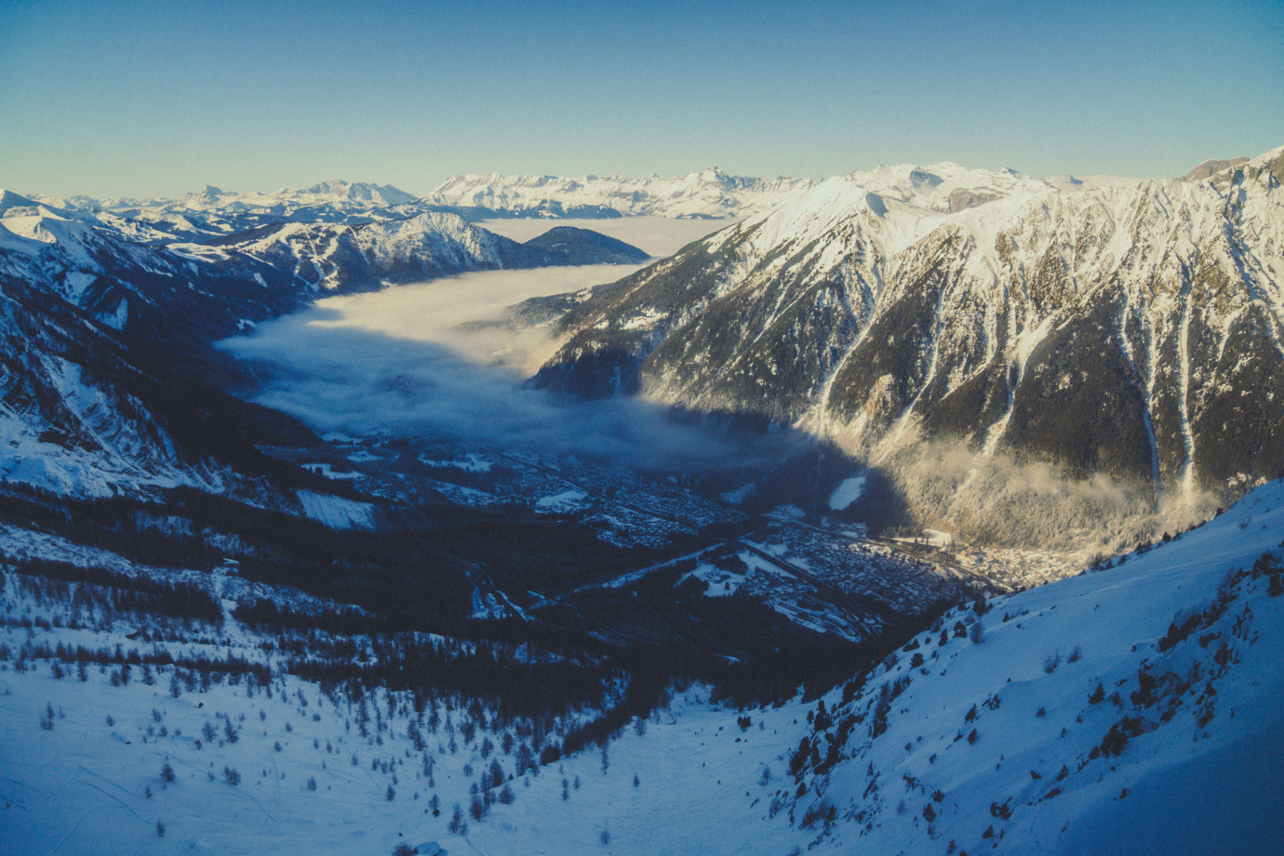 Aerial drone shot of mountains in France