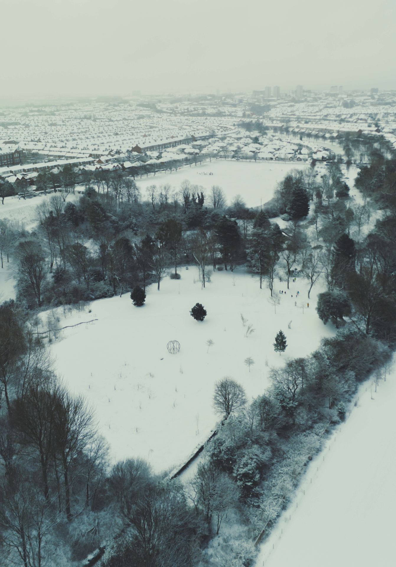 Aerial drone shot over snow
